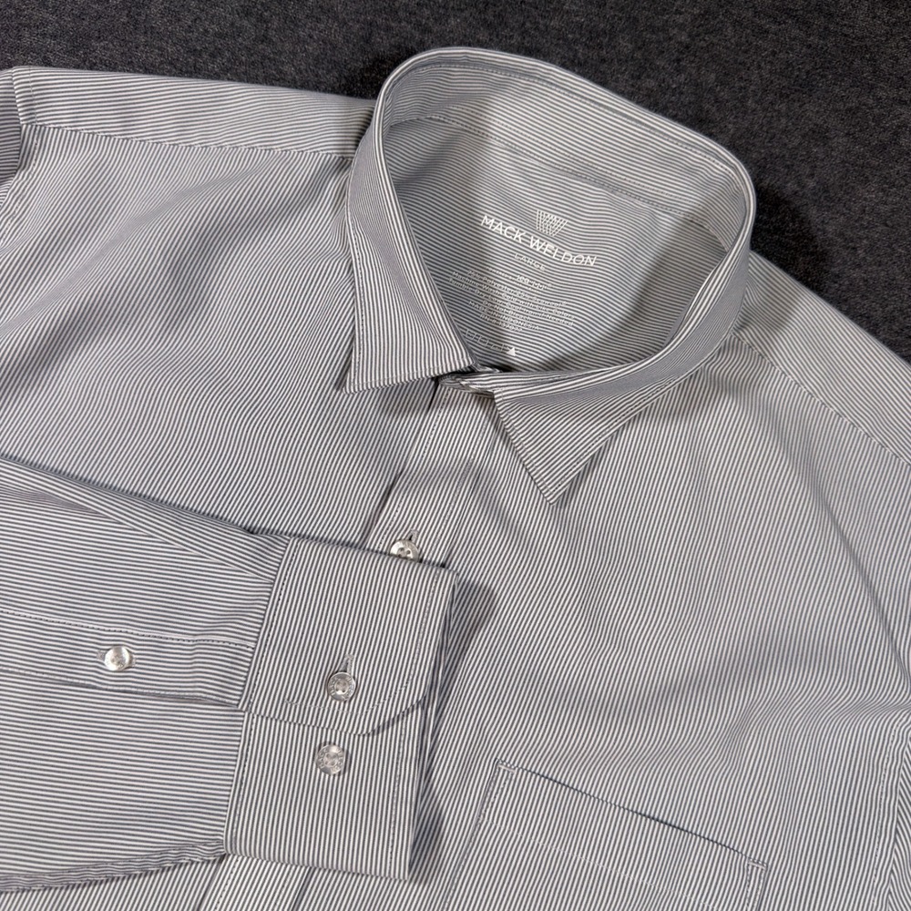 Mack Weldon Button Down Shirt Mens Large Gray Striped Seawool Long Sleeve
